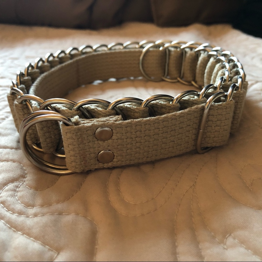 Tan Khaki Belt with Silvery Metal, 2000s